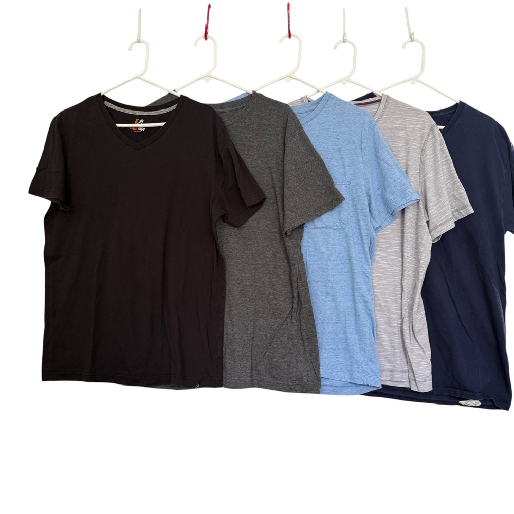 Lot 5 Mens T-Shirts L Short Slv Pocket Solid Casual Basics Gym Workout Outdoors